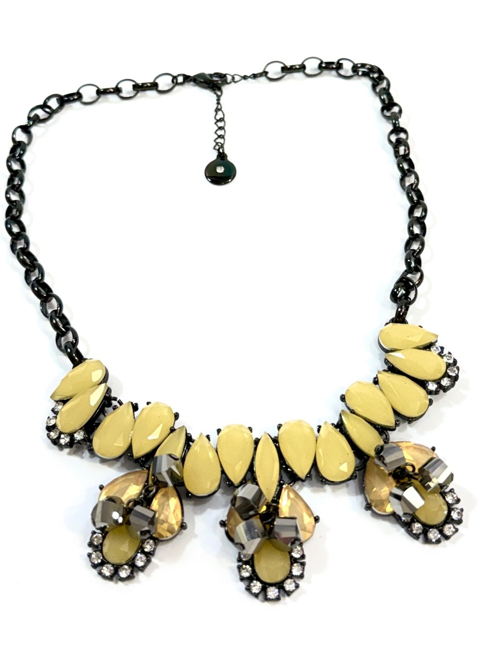 NEIMAN MARCUS Off-White Crystal Gunmetal Designer Bib Statement Necklace NWT